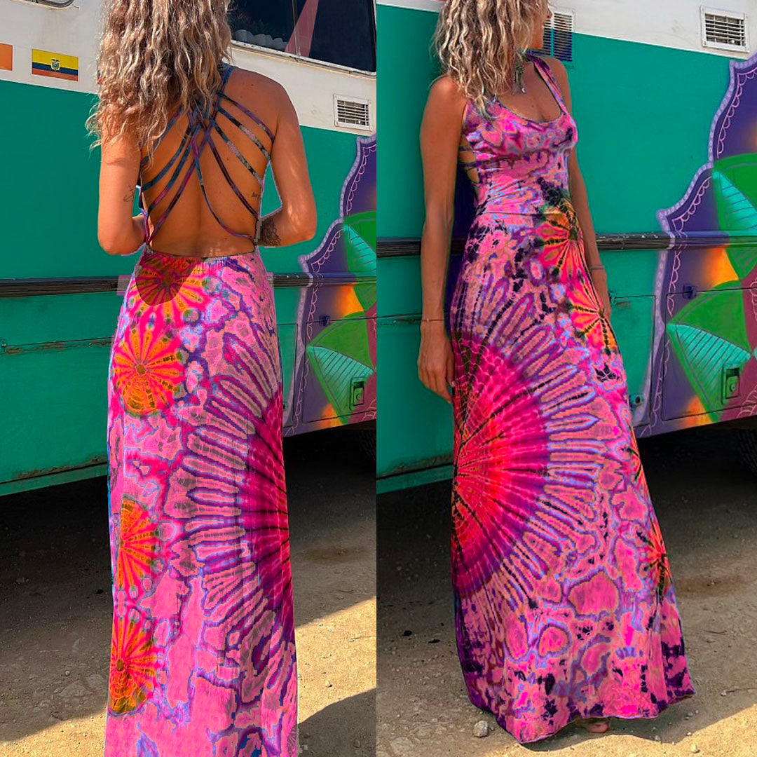 Heididress Strappy Backless Tie Dye Maxi Dress