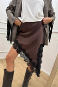 Heididress Lace Trim Side Slit Irregular Satin Skirt