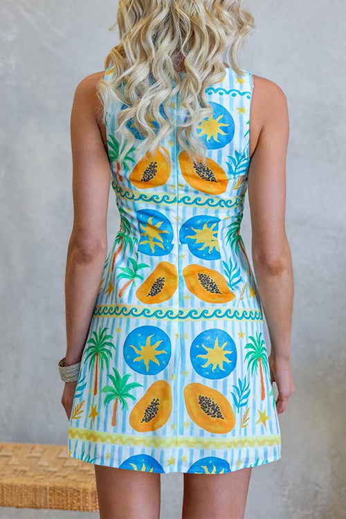 Square Neck Sleeveless Tropic Print Mini Dress