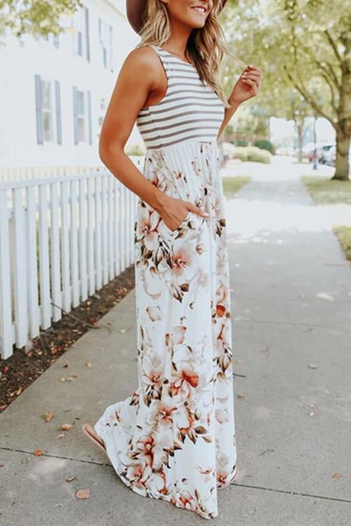Heididress Stripes Splice Floral Printed Maxi Dress