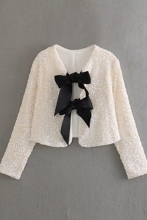 Heididress Long Sleeves Bow Detail Shiny Sequin Top