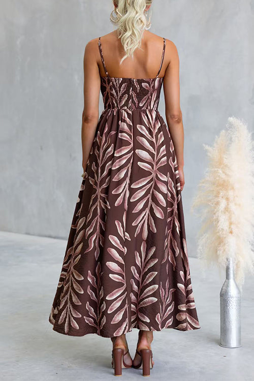 Spaghetti Strap High Waist Printed Swing Maxi Dress