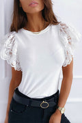 Heididress Crewneck Lace Ruffle Short Sleeves Top