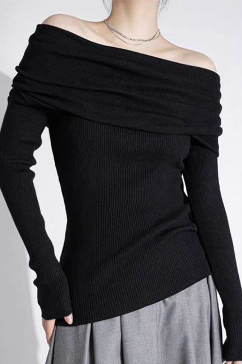 Heididress Off Shoulder Long Sleeves Ribbed Knit Sweater