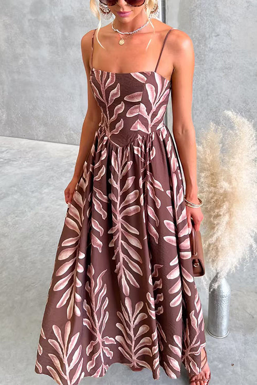 Spaghetti Strap High Waist Printed Swing Maxi Dress