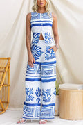 Elastic Waist Wide Leg Printed Pants