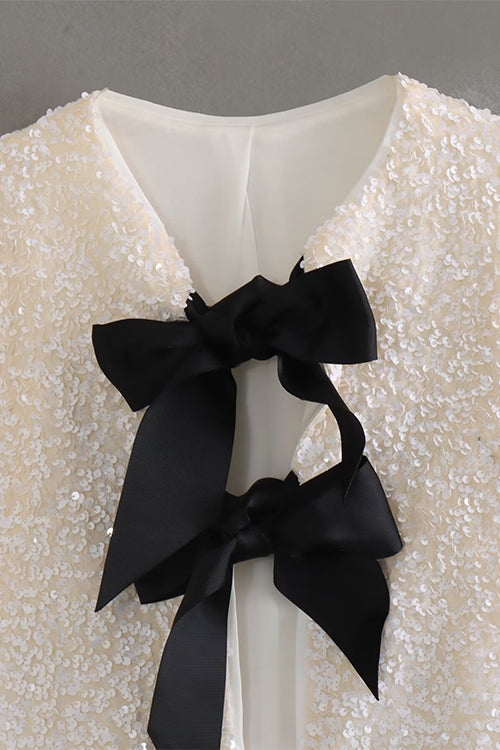 Heididress Long Sleeves Bow Detail Shiny Sequin Top