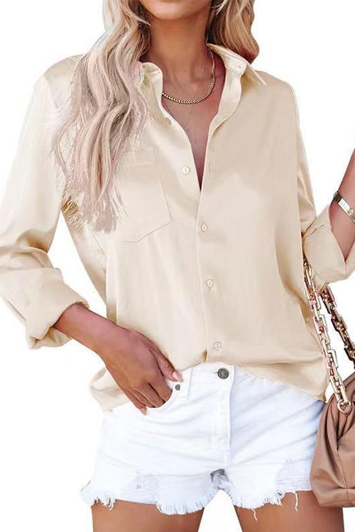 Heididress Lapel Long Sleeves Button Down Satin Shirt