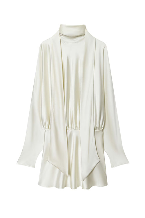 Heididress High Neck Long Sleeves Satin Mini Dress with Scarf