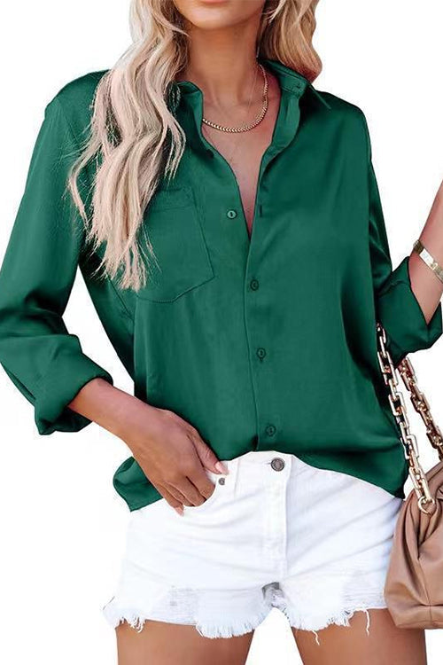 Heididress Solid Long Sleeves Button Up Satin Shirt