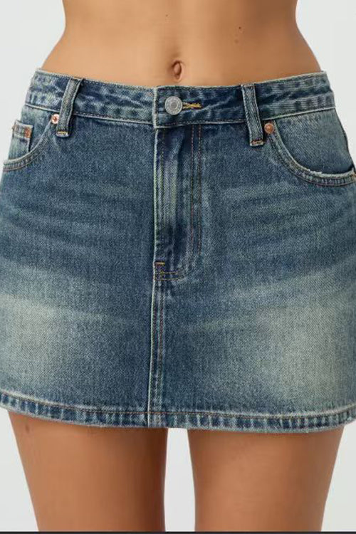 Heididress One Button Pocketed Denim Mini Skirt