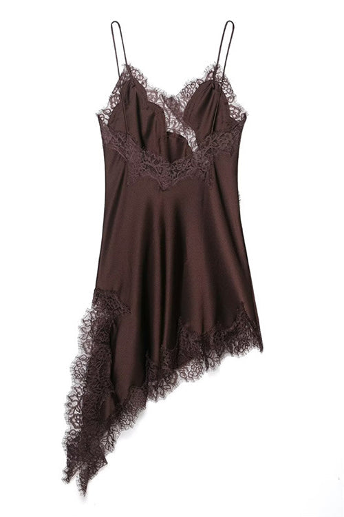 Heididress Spaghetti Strap Lace V Neck Irregular Hem Mini Dress