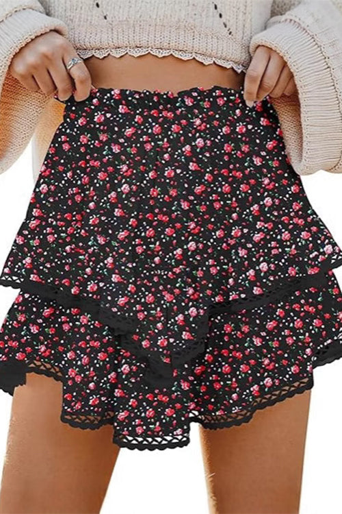 Heididress Elastic Waist Ruffle Layered Mini Skirt
