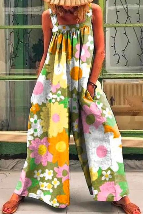Heididress Wide Strapes Baggy Foral Printed Jumpsuit