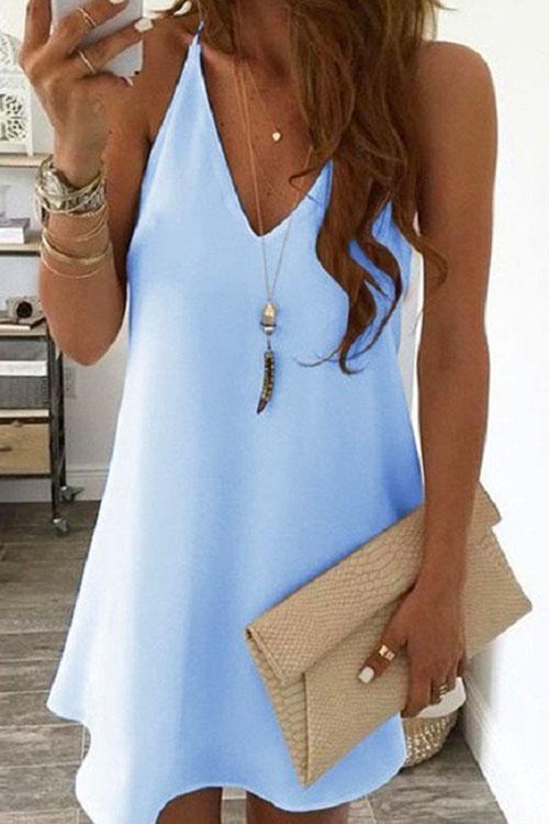 Heididress Solid V-neck Sleeveless Chiffon Swing Dress
