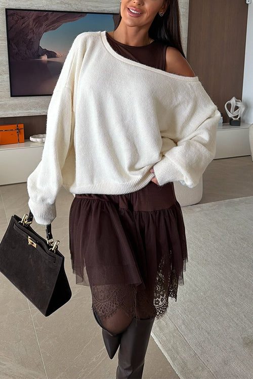 Asymmetrical One Shoulder Long Sleeves Casual Sweater