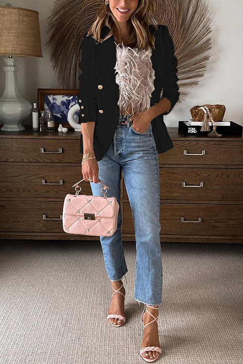 Heididress Lapel Double Breasted Open Front Blazer Jacket