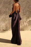 Sleeveless Open Back Solid Satin Maxi Dress