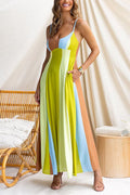 Adjustable Strap Striped Color Block Pocketed Maxi Dress