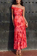 Off Shoulder Ruched Crop Top High Rise Maxi Skirt Printed Set