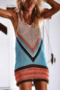 Heididress Color Block Hollow Out Beach Cover Up