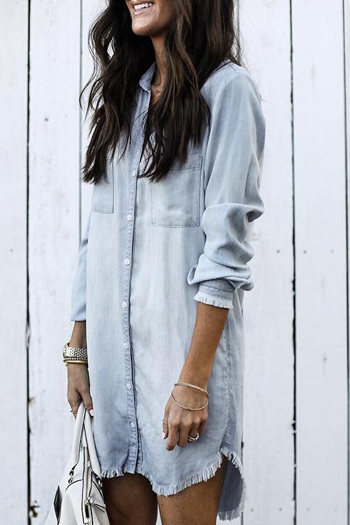 Heididress Hot Sale Button Down Denim Shirt Dress ( 2 Colors)