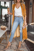Heididress Solid Lapel Open Front Long Velvet Coat