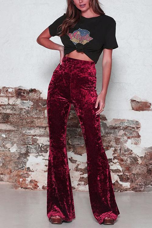 Heididress Elastic Waist Bell Bottoms Velvet Pants