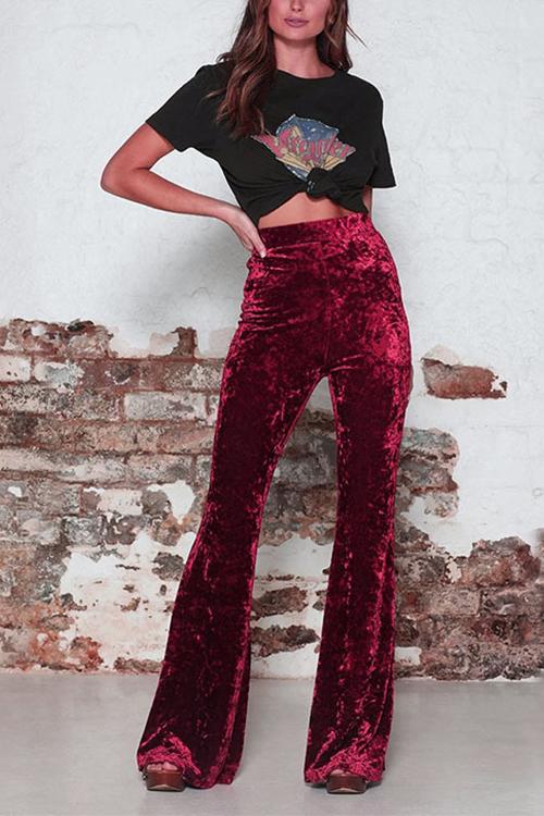 Heididress Elastic Waist Bell Bottoms Velvet Pants