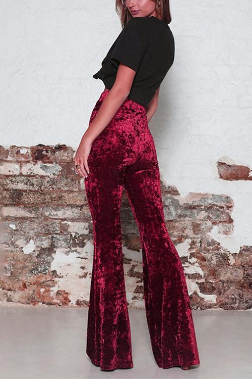 Heididress Elastic Waist Bell Bottoms Velvet Pants