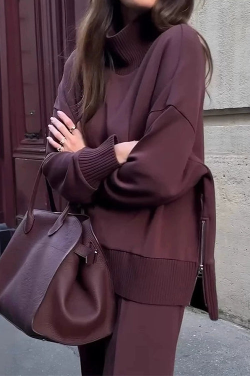 Heididress High Neck Side Zipper Up Sweatshirt and Wide Leg Pants Set