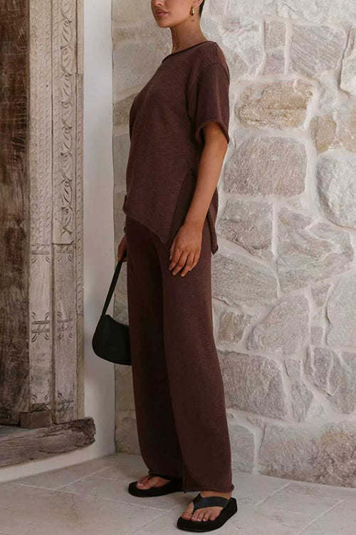 Chic Asymmetrical Shoulder Side Slit Knit Top