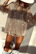 Heididress Tassel Sequin Round Neck Long Sleeves Top and Shorts Set