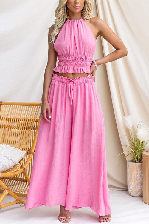 Elastic Waist Pocketed Wide Leg Palazzo Pants