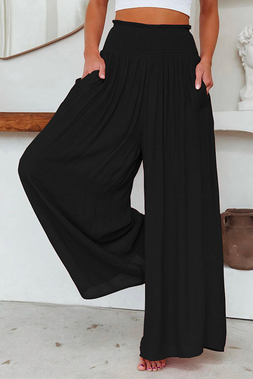 Heididress Smocked Elastic Waist Pleated Wide Leg Pants