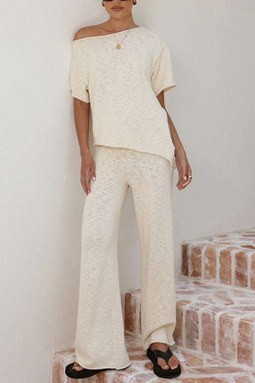 High Rise Solid Wide Leg Knit Pants