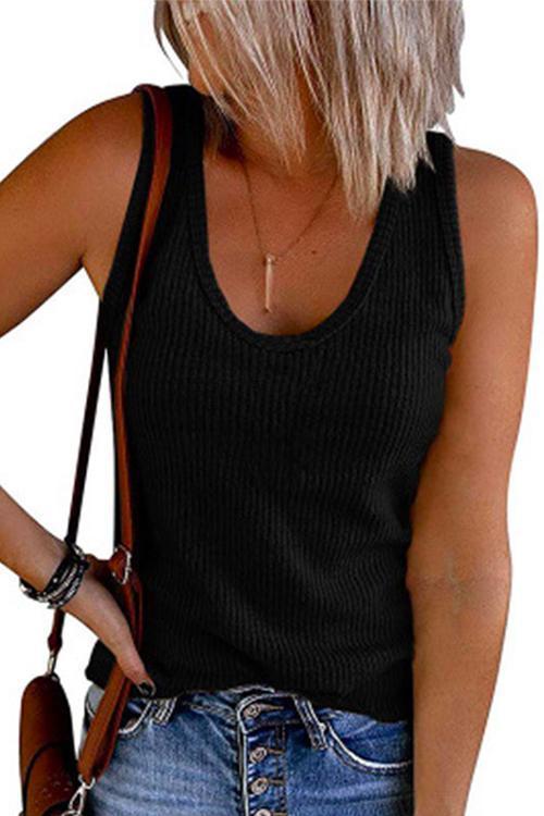 Heididress Scoop Neck Ribbed Solid Sleeveless Top