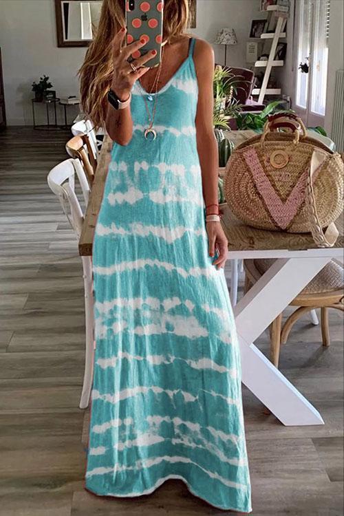 Heididress Sleeveless V Neck Tie Dye Maxi Cami Beach Dress