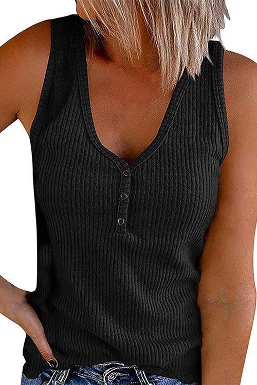 Heididress Buttons V Neck Sleeveless Solid Top