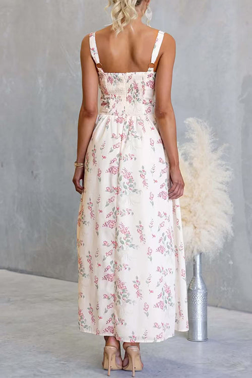 Sleeveless High Waist Floral Print Swing Maxi Dress