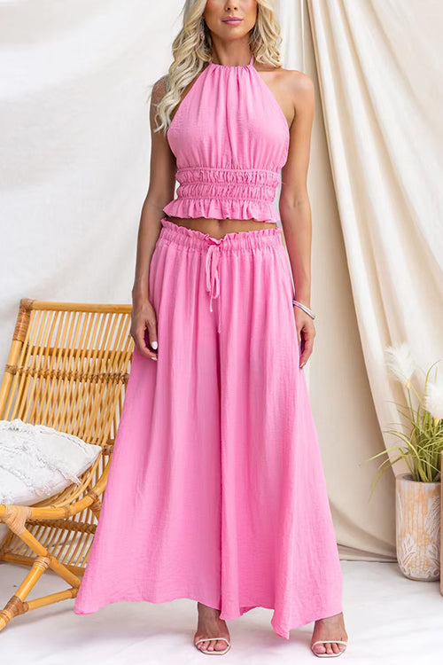Elastic Waist Pocketed Wide Leg Palazzo Pants