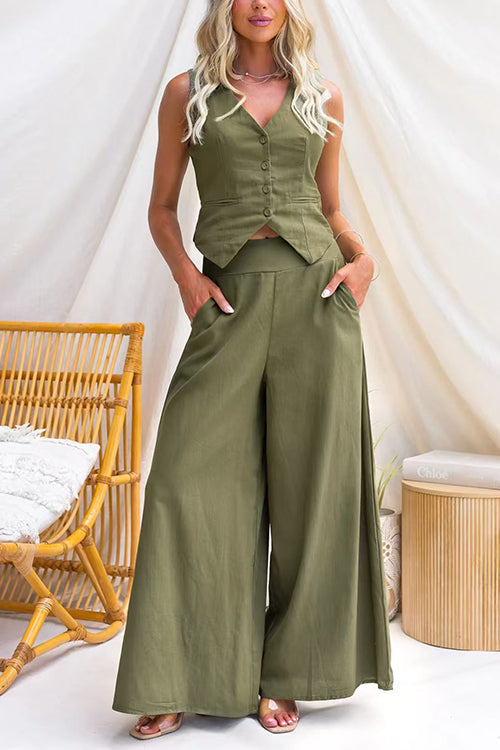 Elastic Waist Pocketed Wide Leg Pants