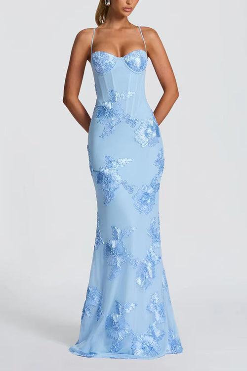 Heididress Backless Lace-up Corset Flower Embroidery Maxi Cami Dress