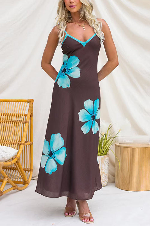 V Neck Floral Print Maxi Cami Dress