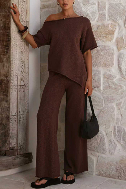 High Rise Solid Wide Leg Knit Pants