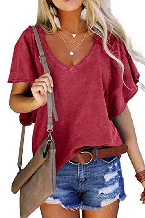 Heididress V Neck Flare Sleeve Summer T Shirt