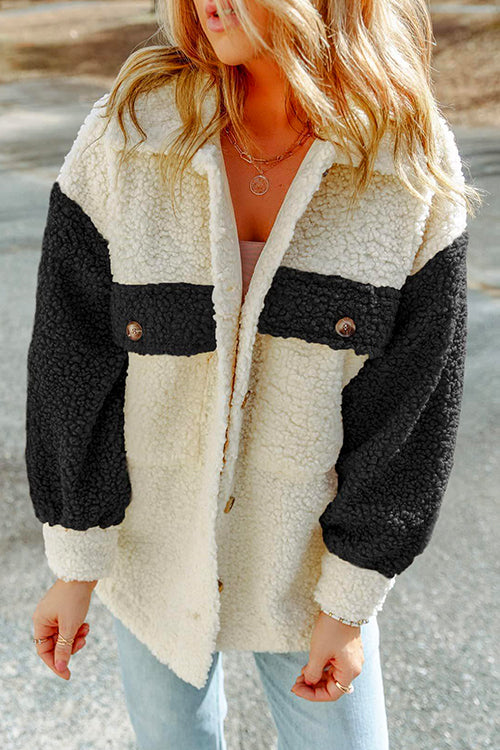 Heididress Color Block Button Down Pocketed Fleece Jacket
