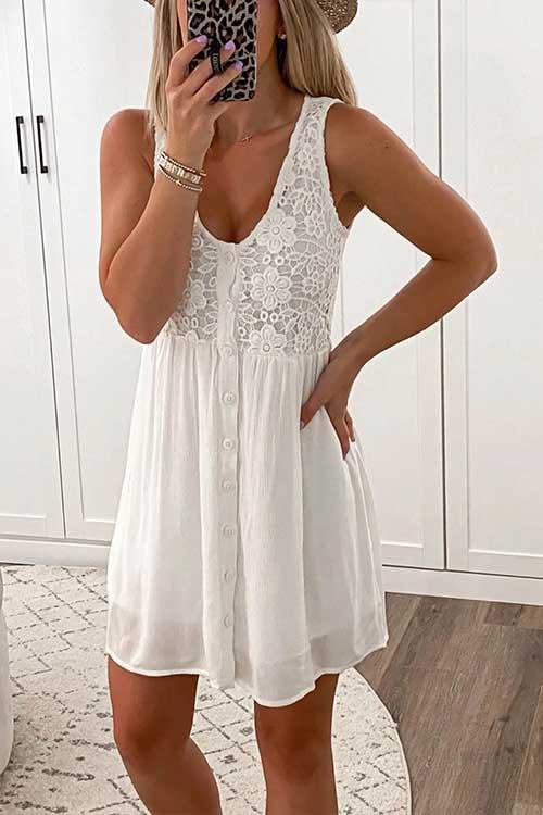Heididress Lace Floral Buttons Swing Tank Dress