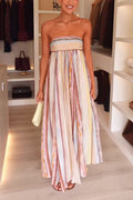 Strapless Tube Striped Swing Maxi Dress