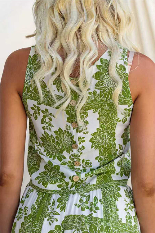 Sleeveless Buttons Detail Floral Print Top
